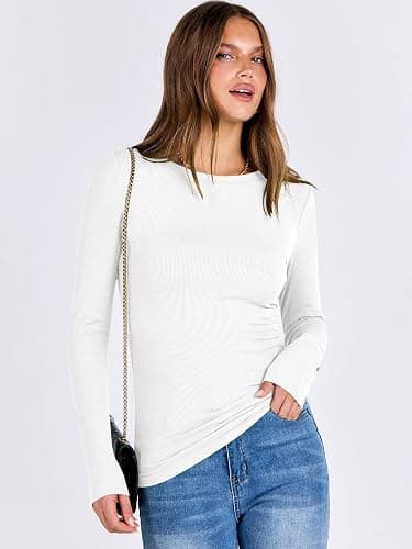 ANRABESS Women Long Sleeve Shirts Rib Knit Slim Fit Tops Basic Tee 2025 Fall Outfits Casual T-Shirt Underscrubs Layer Clothes thumbnail 4