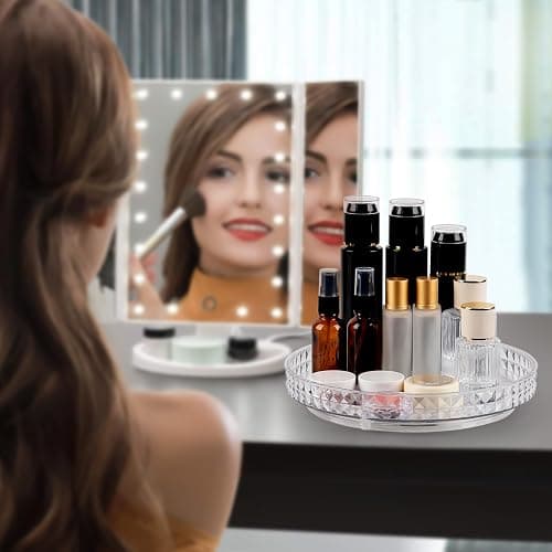 Runivor 360 Clear Rotating Makeup Organize for Vanity,1 Tier Lazy Susan with Diamond Pattern, Large-Capacity Skincare Organizers Cosmetic Display Case Organizer for Dresser (Clear White, 1Tier) thumbnail 4