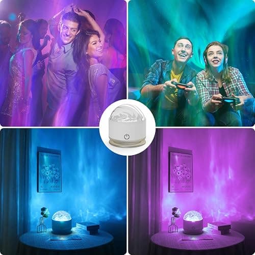 HUMIIEYE Northern Light Projector, Battery Operated Aurora Night Light, 16 Colors Galaxy Lamp Ocean Wave Ceiling Projector Mood Ambient Lighting for Bedroom Party Adults Kids Room Toddler Girl Gift thumbnail 8