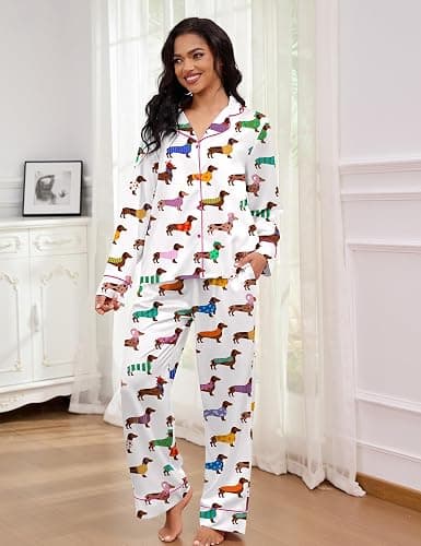 SHESHOW Satin Pajamas Set for Women Set Long Sleeve Button Down Pjs Sets 2 Piece Loungewear Animal Sleepwear XS-XXL thumbnail 3