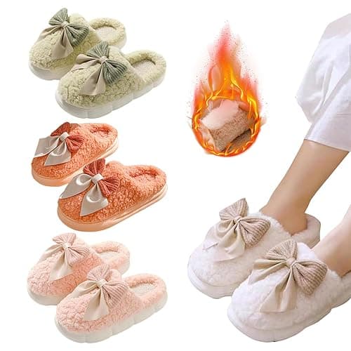 Maskjuwio Filzpantoffeln Damen Gummisohle Hausschuhe Damen Winter Plüsch Pantoffeln Mit Schleifen Memory Foam Schlappen rutschfeste Hausschlappen Warme Gefüttert Slipper Für Den Innenbereich thumbnail 7