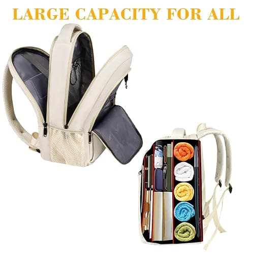 MATEIN Beige Laptop Backpack 15.6 Inch, Lightweight Sturdy Bag for College Supplies with USB Charging Port, Water Resistant Anti Theft Travel Computer Daypack Fashion Work Nurse Bag Gift for Women thumbnail 5
