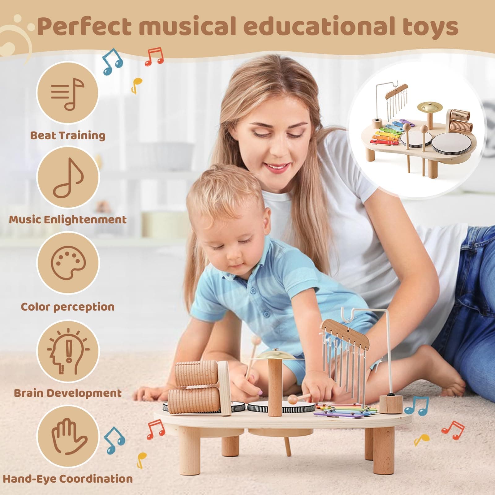 IEATFO Kids Drum Set for Kids Musical Instruments 7 in 1 Baby Musical Toy Montessori Xylophone Drum Kit Toys for Boys Girls Months Birthday Gifts thumbnail 5
