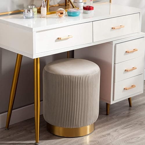 DUHOME Modern Round Velvet Ottoman Footrest Vanity Stool Khaki thumbnail 2