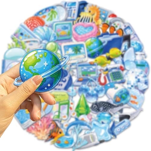 50Pcs Frutiger Aero Y2K Blue Aesthetic Stickers Ephemera Planner Stationery | PET scratch-proof decals, residue-free reusable craft supplies & journal accessories for tumbler laptop luggage decor thumbnail 5