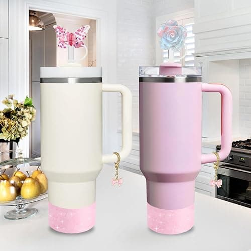 Stanley Cup Accessories Set,Including 2 Pcs 0.4in Straw Cover, 1 Silicone Spill-Proof Stopper Set of 3, 1 Cute Maple Handle Charm, 1 Silicone Boot Fits Stanley 40&30 Oz Tumbler (Peony 2.0) thumbnail 2