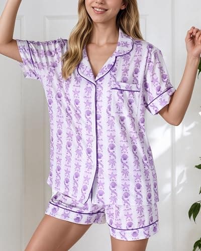 Pajamas for Womens Set Summer 2 Pece Pjs Matching Shorts Set Loungewear Palm Sleepwear for Beach Vacation, Holiday thumbnail 5