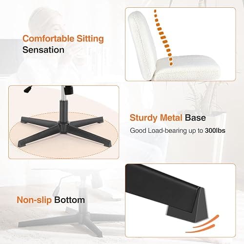 Sweetcrispy Criss Cross Chair Legged, Furry Armless Office Swivel Desk Chairs No Wheels, Vanity Height Adjustable Wide Seat Comfy Cute Computer Task Chair for Home Bedroom, Teddy Beige thumbnail 5