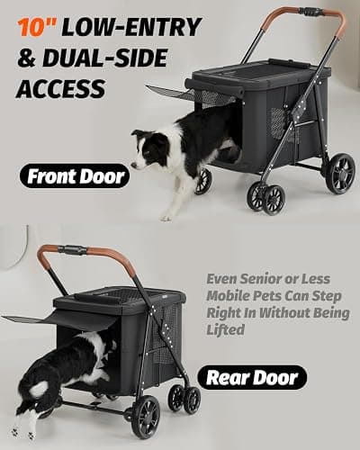 NUGUTIC Dog Stroller for Large & Medium Dogs Up to 80 Lbs, Black | Pet Stroller for 2 Small Dogs, Extra Large Heavy Duty, Folding & Breathable, All-Terrain Wheels thumbnail 4