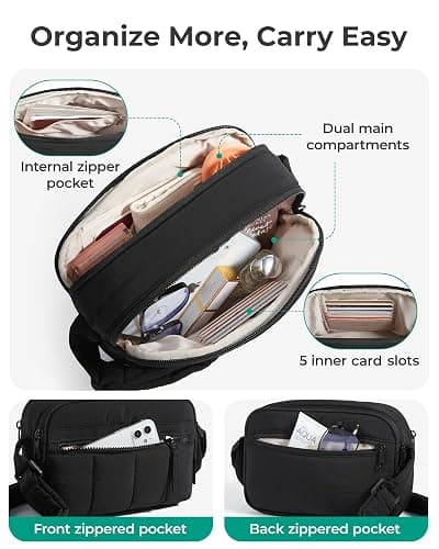BAGSMART Cross Body Purse, Mini Crossbody Bags for Women Travel Purse, Puffy Shoulder Handbag Wallet with RFID Blocking Slots, Black-small thumbnail 5
