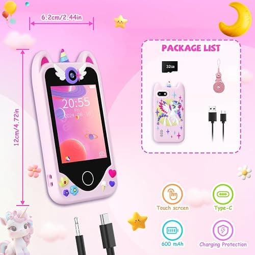 Kids Smart Phone for Girls Gifts - Toddler Christmas Birthday Gift for Age 3 4 5 6 Year Old, Kids Cell Phone Toy with Touchscreen, Dual Cameras, Learning, Kid Mp3 Player, Games with 32 GB Card thumbnail 2