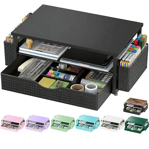 Spacrea Desk Organizers and Accessories, Printer Stand with Storage, Black | Drawer and 2 Pen Holder, Applicable to Monitor Stand, Printer Stand, Latpot Stand - Image 1