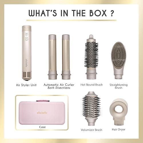 ELLA BELLA® 6 in 1 Professional Hot Air Styler • Powerful Hair Dryer & Straightener Set • Styling Without Heat Damage • Fast Drying Curling Volumizing Straightening • Includes Protective Travel Case thumbnail 6