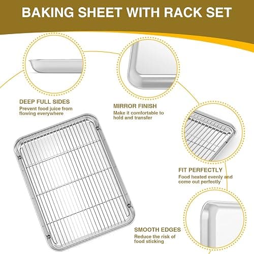 Wildone Baking Sheet with Rack Set (3 Pans + 3 Racks), Stainless Steel Baking Pan Cookie Sheet with Cooling Rack, Non Toxic & Heavy Duty & Easy Clean thumbnail 4