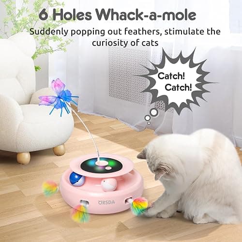 ORSDA Cat Toys Automatic, 3 in 1 Interative Cat Toy, Moving Ambush Feather, Fluttering Butterfly, Track Balls, Whack a mole, USB Rechargeable, Suitable for All Breed Sizes thumbnail 3