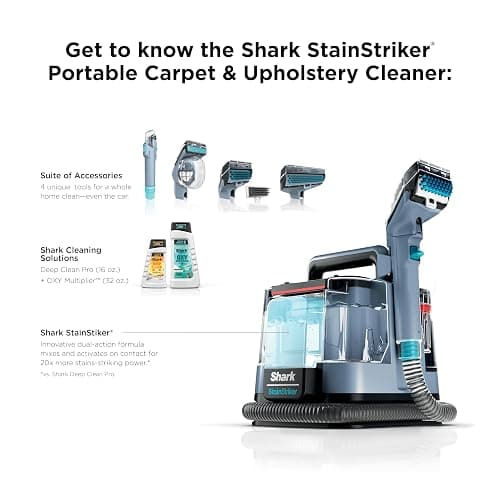 Shark StainStriker Portable Carpet Upholstery & Area Rug Cleaner, Bonus XL Tool & Full-Size Cleaning Solution, Stain & Odor Remover, Perfect for Car Interiors, 4 Cleaning Tools, Nordic Blue, PX202BRN thumbnail 9