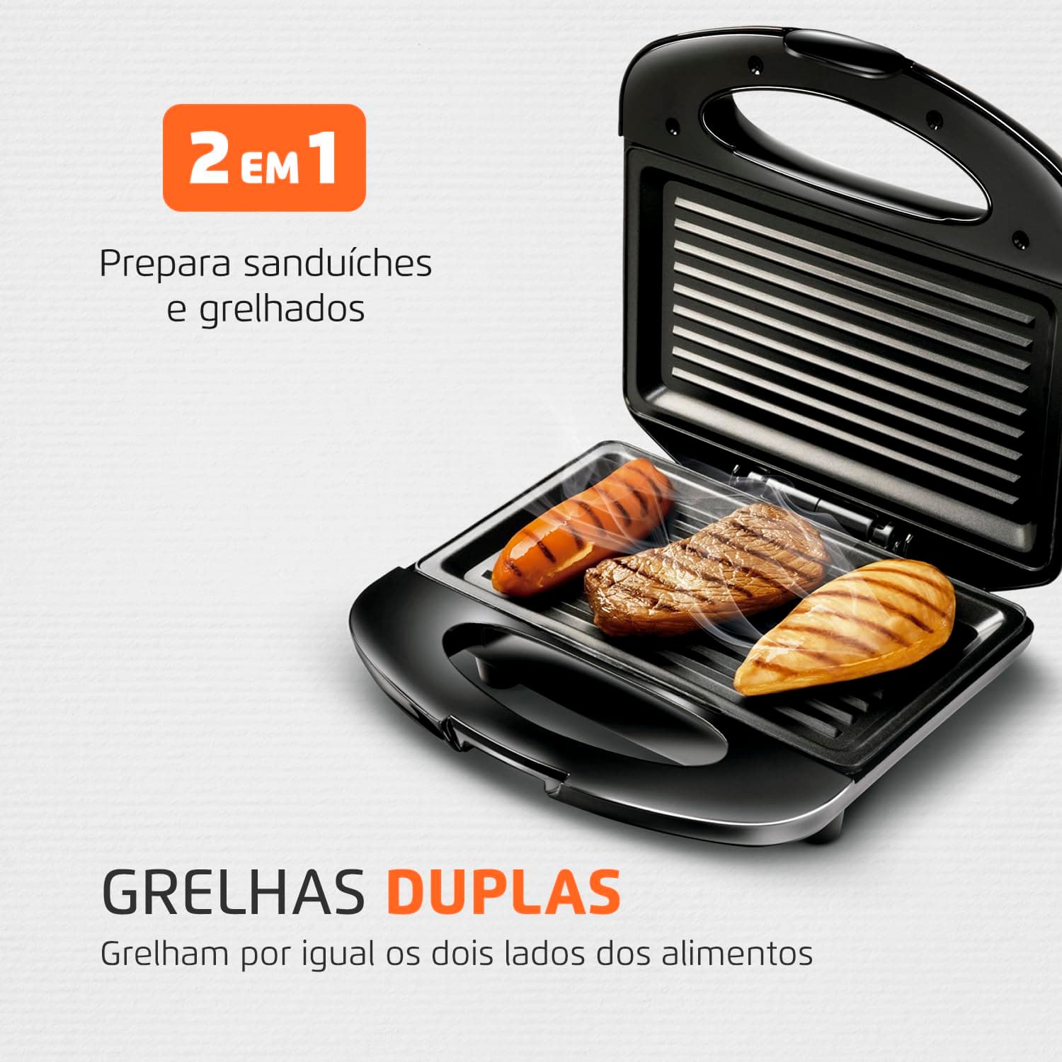 MONDIAL Grill e Sanduicheira Premium, Preto/Inox, 800W, 220V - S-07 thumbnail 2