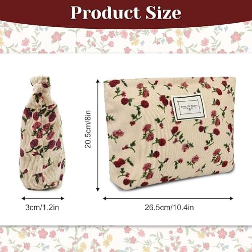 2pcs Floral Makeup Bags, Toiletries Bag for Women, Rose Flower Printing Corduroy Toiletry Bag - Large Capacity and Portable, Travel Makeup Bag Suitable for Ladies and Girls thumbnail 2
