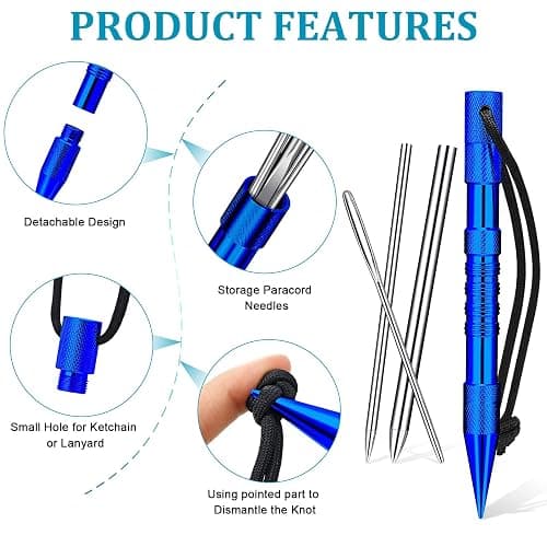 Ferraycle 12-Piece Paracord Fid Set - Stainless Steel Knotter Tools, Marlinspike Set, Lacing Needles, Smoothing Tool for Leather or Paracord Work (Dark Blue) thumbnail 4