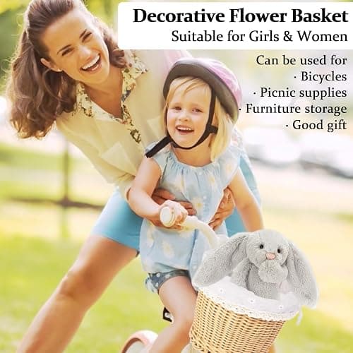 Carvmpin Kids Bike Basket Set, Front Bicycle Bike Baskets for Kids, Hand-Woven Wicker Boys and Girls Bike Basket Front,Children Cycling Basket,Easy Install Detachable thumbnail 2