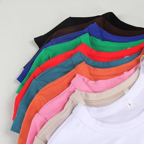 GEMBERA Womens' Stretchy Ribbed High Neck Short Sleeve Gym Workout Slim Fitted Casual Full Length Top T-Shirt thumbnail 6