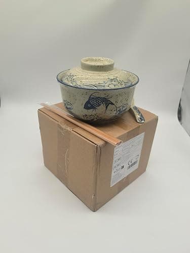Ceraozmus Ceramic Ramen Bowl Set, 800ml, with Lid, Spoon and Chopsticks, Japanese Vintage Large Soup Bowls Instant Noodle Bowl Asian Tableware (Fish*1) thumbnail 11