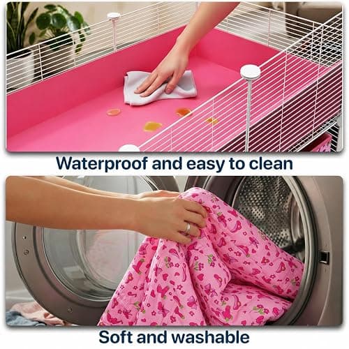 TINY ROYALS 32 Panels 2x4 Pink C&C Cage for Guinea Pigs with Stand 56x28 in Space-Saving 5mm Waterproof coroplast Washable Fleece Liner and 4 Storage Boxes Small Animal Playpen Bunny Cage Hedgehog thumbnail 6
