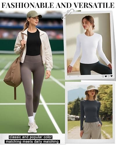 Neer 4 Pcs Womens Long Sleeve Yoga Shirts Crew Neck Compression Tight Workout Shirts Lightweight Stretchy Breathable Tees thumbnail 5