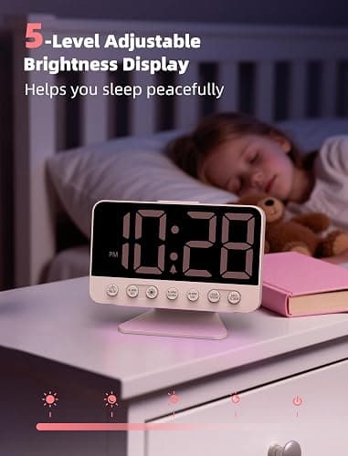 Odokee Digital Alarm Clocks for Bedrooms: Large Bold Number 5 Brightness Dimmer - Easy to Read Across The Room - 5 Alarm Sound 8 Night Light - Sakura Pink thumbnail 4