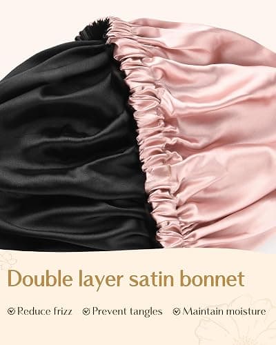 YANIBEST Adjustable Satin Bonnet Double Layer Hair Bonnet for Sleeping Bonnets for Women Hats Curly Natural Hair, Blush Pink thumbnail 4