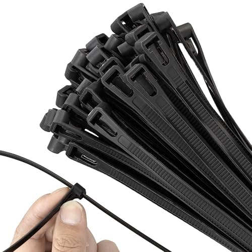 Armpow 16 Inch Recoverable Reusable Zip Ties, 100PCS Black Zip Ties, Outdoor 120 lb. Small Cable Ties, Small Releasable Plastic Ties, Removable Wire Ties for Wire Management Outdoor Patio - Image 1