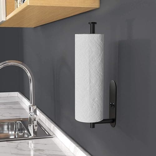 HUFEEOH Adhesive Paper Towel Holder Under Cabinet Wall Mount for Kitchen Paper Towel, Stainless Steel Paper Towel Roll Rack for Bathroom Towel (13inch, Black) thumbnail 5