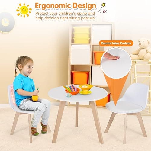 Costzon Kids Table and Chair Set, 3 PCS Wood Activity Play Table w/Padded Seat & Wood Legs for Arts, Crafts, Reading, Preschool, Kindergarten, Playroom, Mid Century Modern Toddler Table and Chairs thumbnail 5