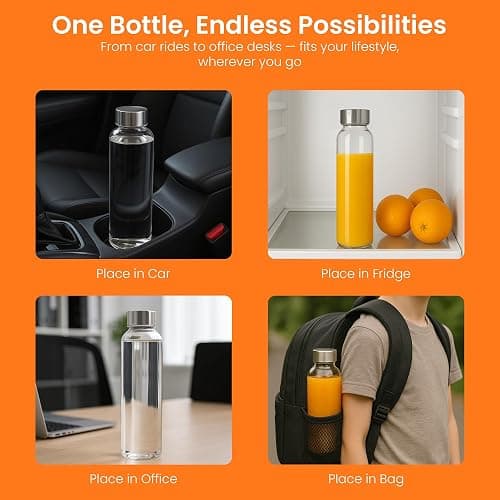 Epica Clear Glass Bottles with Lids, 18oz Resuable Glass Water Bottles for Juicing with Stainless Steel Cap to store Milk, Smoothie, etc., 100% Leak Proof, Durable and Dishwasher Safe (Set of 6) thumbnail 6
