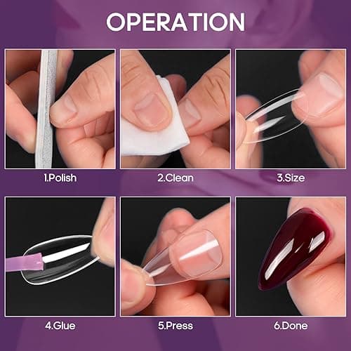 Funfe Clear Soft Gel Almond Nail Tips - 240 pcs, 12 Sizes, Full Cover, Press On, DIY Nail Salon - Clear 240pcs thumbnail 5