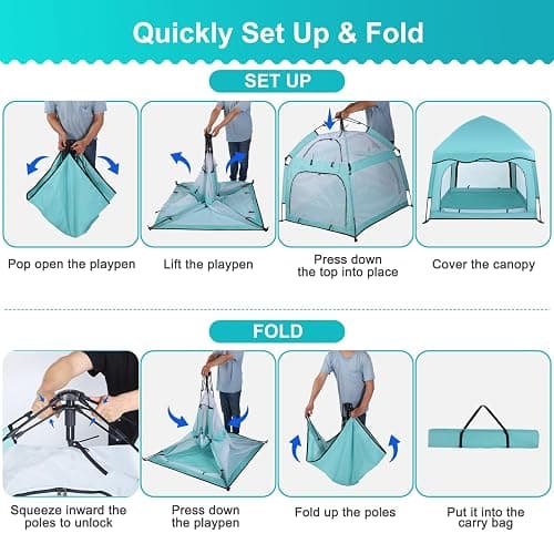 Bend River Portable Baby Playpen with Canopy, Infant Play Yard, Beach Tent, Mosquito Net for Indoor and Outdoor (Green) thumbnail 5