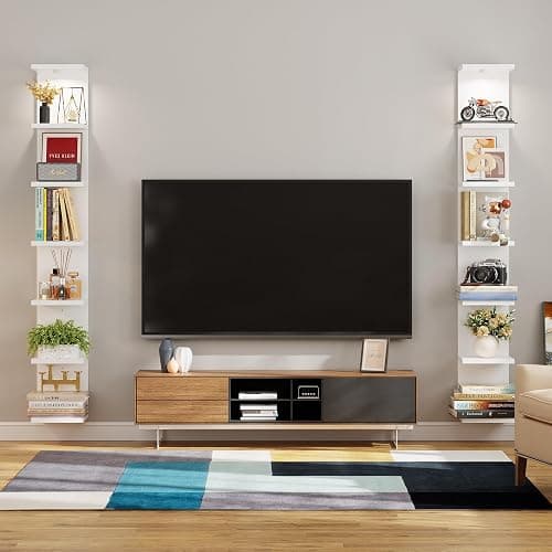 Yuyetuyo 7 Tier Floating Wall Shelf, White Floating Shelves for Wall with LED Light, Versatile Wall Shelf Unit for Bedroom Living Room Bathroom, Lack Shelf for Home Organizer Display thumbnail 4