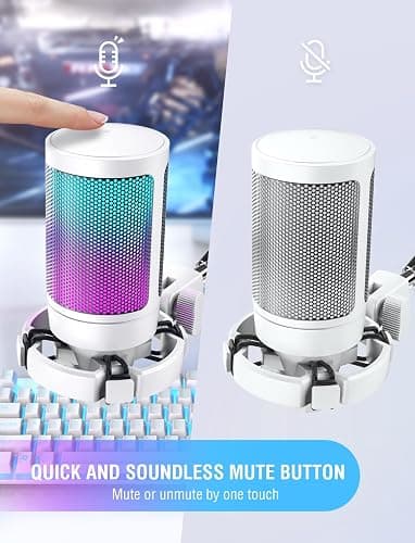 FIFINE AmpliGame USB Microphone, PC Gaming Recording Desktop Laptop Mic, RGB Streaming Podcasting Condenser Mic for Online Game, Vocal, with Mute Button, Gain Knob, Tripod Stand-A6V White thumbnail 2
