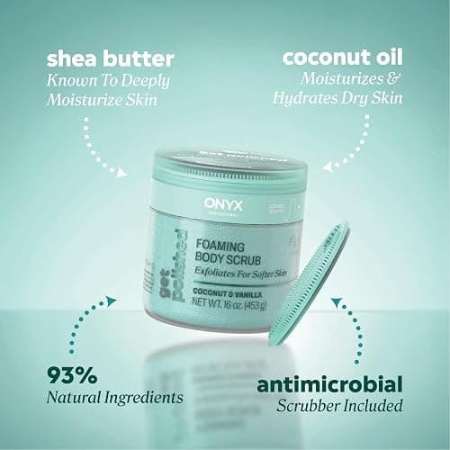 Onyx Professional Foaming Body Scrub With Brush, Coconut Bliss, 16oz, 2pk - Sugar Scrub Made with Shea Butter and Coconut Oil, Includes Built-in Scrubber thumbnail 3