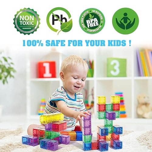 Caferria 1.4 inch Large Magnetic Blocks for Kids, 30pcs Magnet Building Blocks, Preschool STEM Sensory Montessori Stacking Cubes Educational Building Toys for 3 4 5 6 7 8 Year Old Boys Girls thumbnail 4