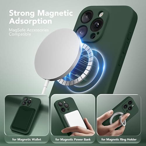 SuydanBox Magnetic for iPhone 14 Pro Case, Compatible with MagSafe, [Full Camera Protection][Screen Protector] Silicone Shockproof Protective Phone Case for iPhone 14 Pro 6.1", Alpine Green thumbnail 2