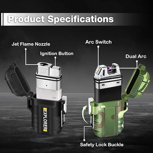 2 Pack Waterproof Lighter Outdoor Windproof Torch Lighters Dual Arc Butane Electric Lighters USB Rechargeable Lighters Flameless Plasma Lighter Camping Hiking Adventure Survival Tactical Gear thumbnail 4