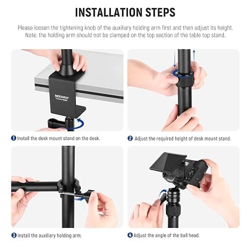 NEEWER TL253A+DS001 Table Camera Tripod with 2 Telescopic Arms, Phone Holder, Ball Heads, Screw Adapter, Table Light Stand for Camera, Mobile Phone, Webcam, Ring Light thumbnail 7
