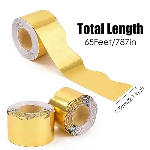 ONLOVO 65 Feet Gold Bulletin Board Borders, Scalloped Border Trim, Rolled Classroom Borders for Bulletin Board, White Board, Cork Board, Locker, and Classroom Décor Burlap Scalloped Border Trim thumbnail 3