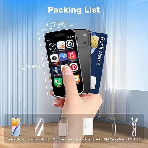 Pdfbenli Mini Phone for Kids, 3GB+32GB, 3.7 HD Touchscreen, Mini Smartphone with Call/Video/WiFi, GPS, Face ID, Dual SIM, Android 10.0, Unlocked Mini Cell Phone for Backup Birthday Gifts (Black) thumbnail 8