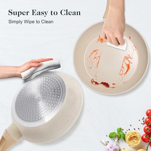 M MELENTA Pots and Pans Set Non Stick, 11 Piece Cream Ceramic Cookware Set | Compact Nonstick Kitchen Cooking Set, Induction Cookware, Non Toxic Cookware, PTFE, PFOA & PFAS Free, Beginner-Friendly thumbnail 6