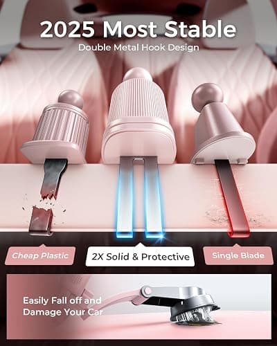 Phone Holders for Car with New Metal Hook Clip, Handy Air Vent Car Mount | [One Hand Operation] Cell Phone Car Mount for iPhone, Pink Car Phone Holder, Universal Y2K Car Accessories Gifts for Women thumbnail 2