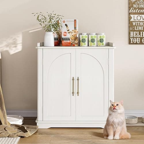 Halitaa Cat Litter Box Enclosure Furniture, Hidden Litter Box Furniture with Removable Dividers, Reversible Entrance Can Be on Left or Right Side, for Hallway, Bedroom, White, 31.4" L thumbnail 8