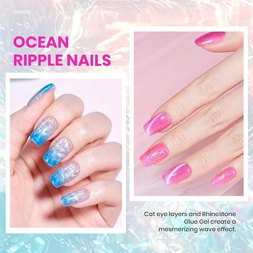 Beetles Jelly Gel Nail Polish Kit,20 Colors Neon Cat Eye Glitter Soak Off UV LED Gel Nail Kit Pink Orange Blue with Base Matte Top Coat for DIY Nail Art Sunbeam Jelly Gift for Women thumbnail 4
