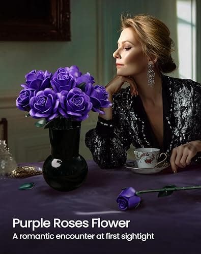 iATOM Purple Rose Bouquet Building Set, 12Pcs Flowers Botanical Collection for Adults Women, for Her/Girlfriend/Mom/Wife/Couple, Purple Retro Home Office Table Centerpiece Decor thumbnail 2
